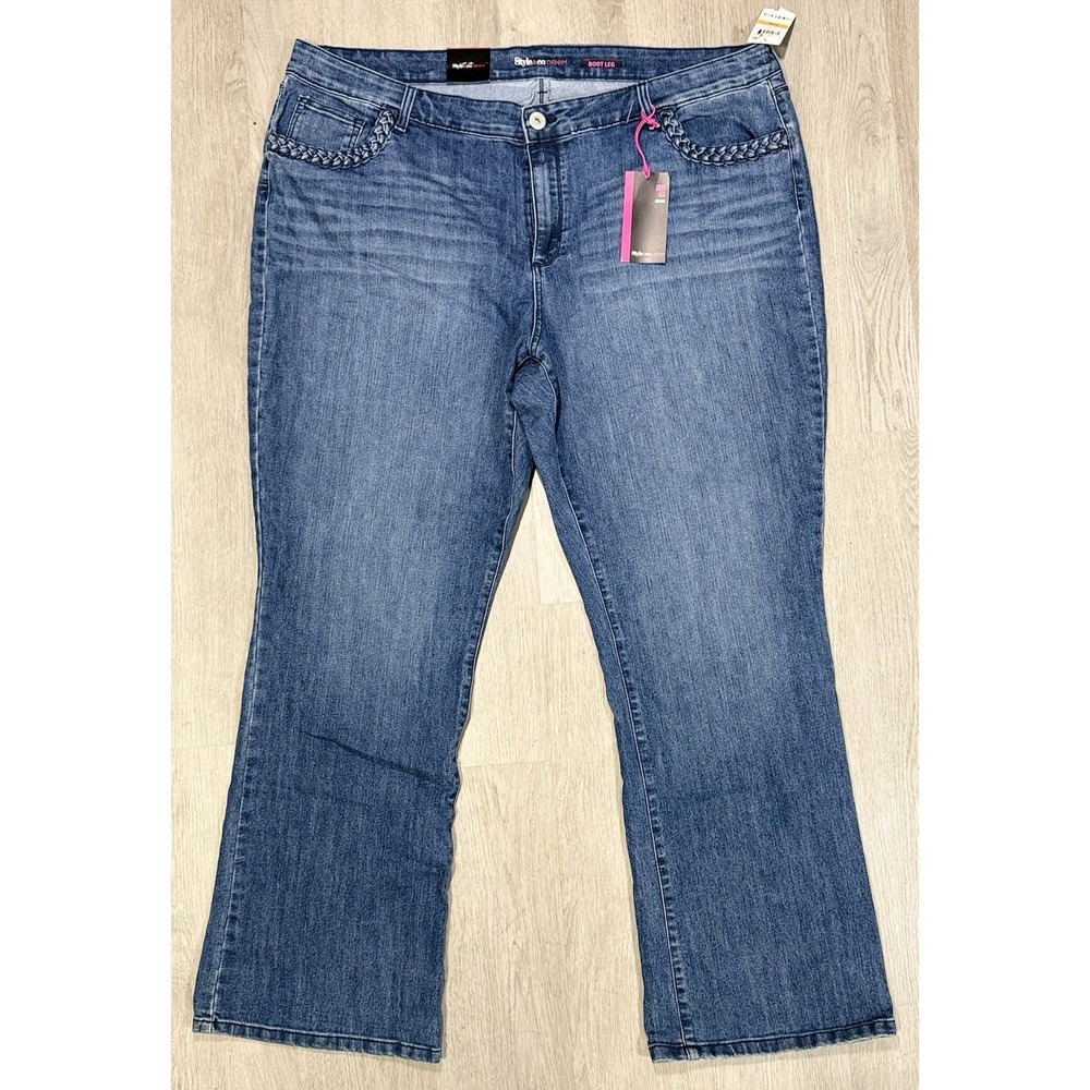 Style & Co Boot Leg Mid Rise Jeans Women's 24W Braided Accent Medium Wash NWT
